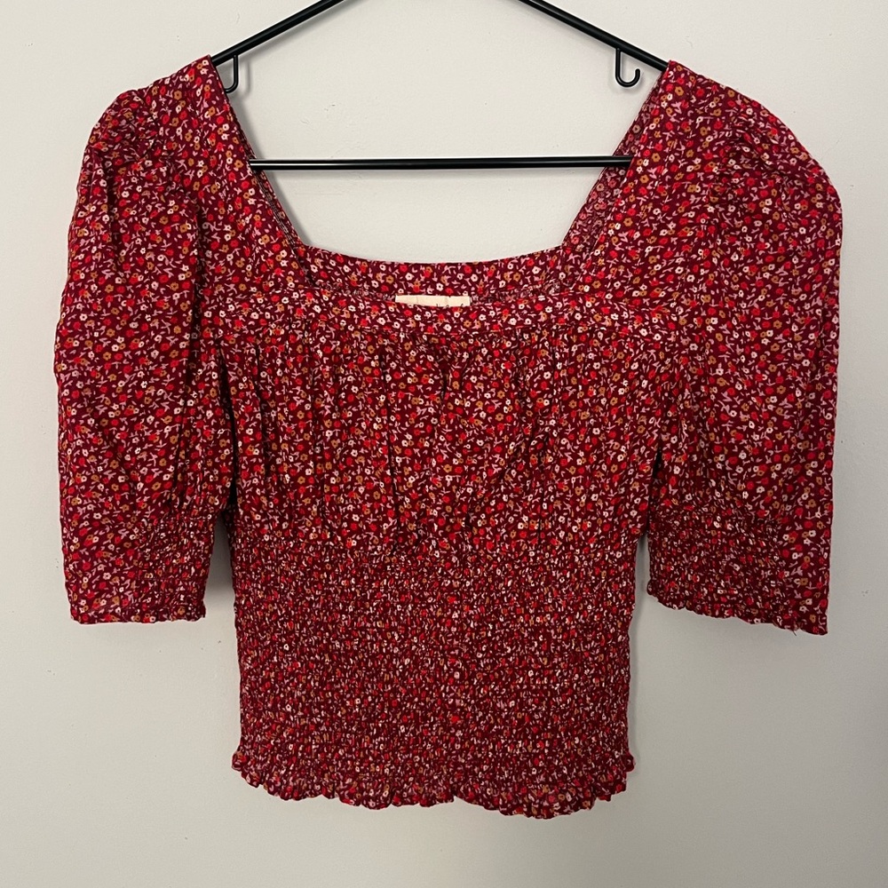 XS Summer Boho floral ruched top